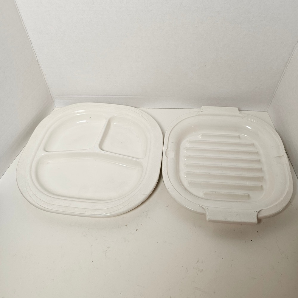 70s Melamine‎ West Germany White Divided Plate & Grill Tray Serving Set 2pc MCM